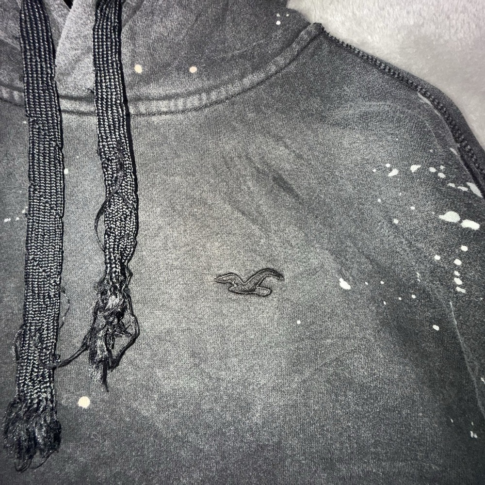 Holister Hoodie Size Men's XS Distressed Black Paint Shop Splatter - Picture 10 of 14